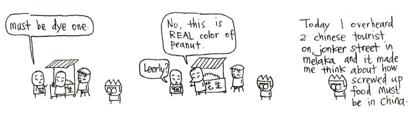 comic on Chinese tourist speculating on food safety